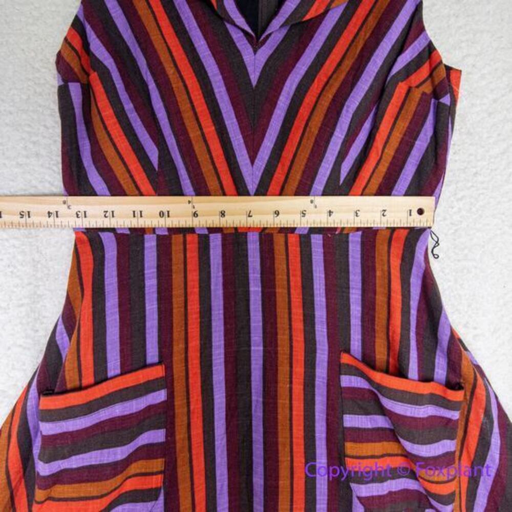 Modcloth Linen Blend Retro Striped Midi Dress Sleeveless Purple Orang, size S - Picture 6 of 15